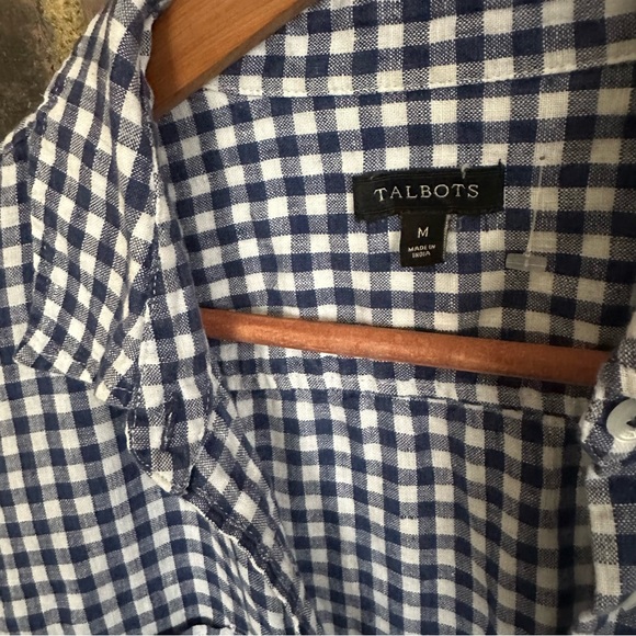 Talbots Gingham Linen Button Down Check Shirt size medium -41 Chest -25” long - Picture 4 of 4